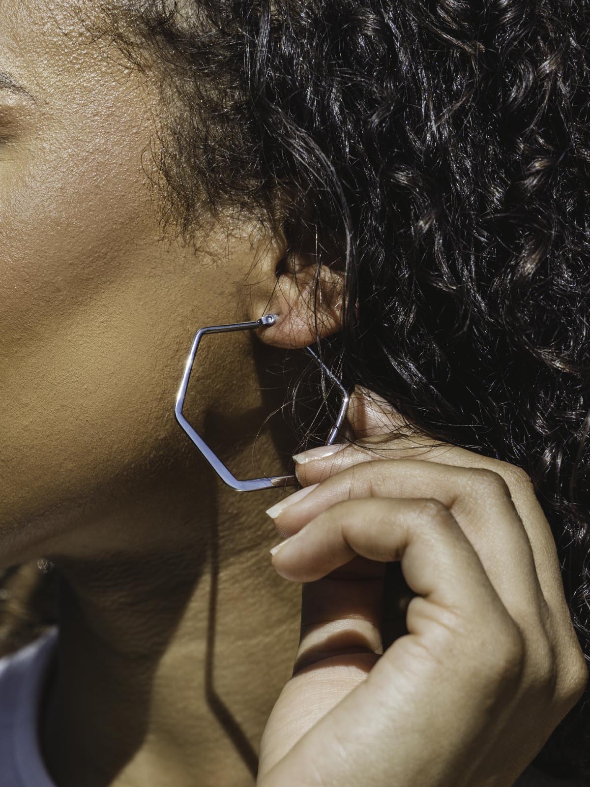 Silver hexagon earrings