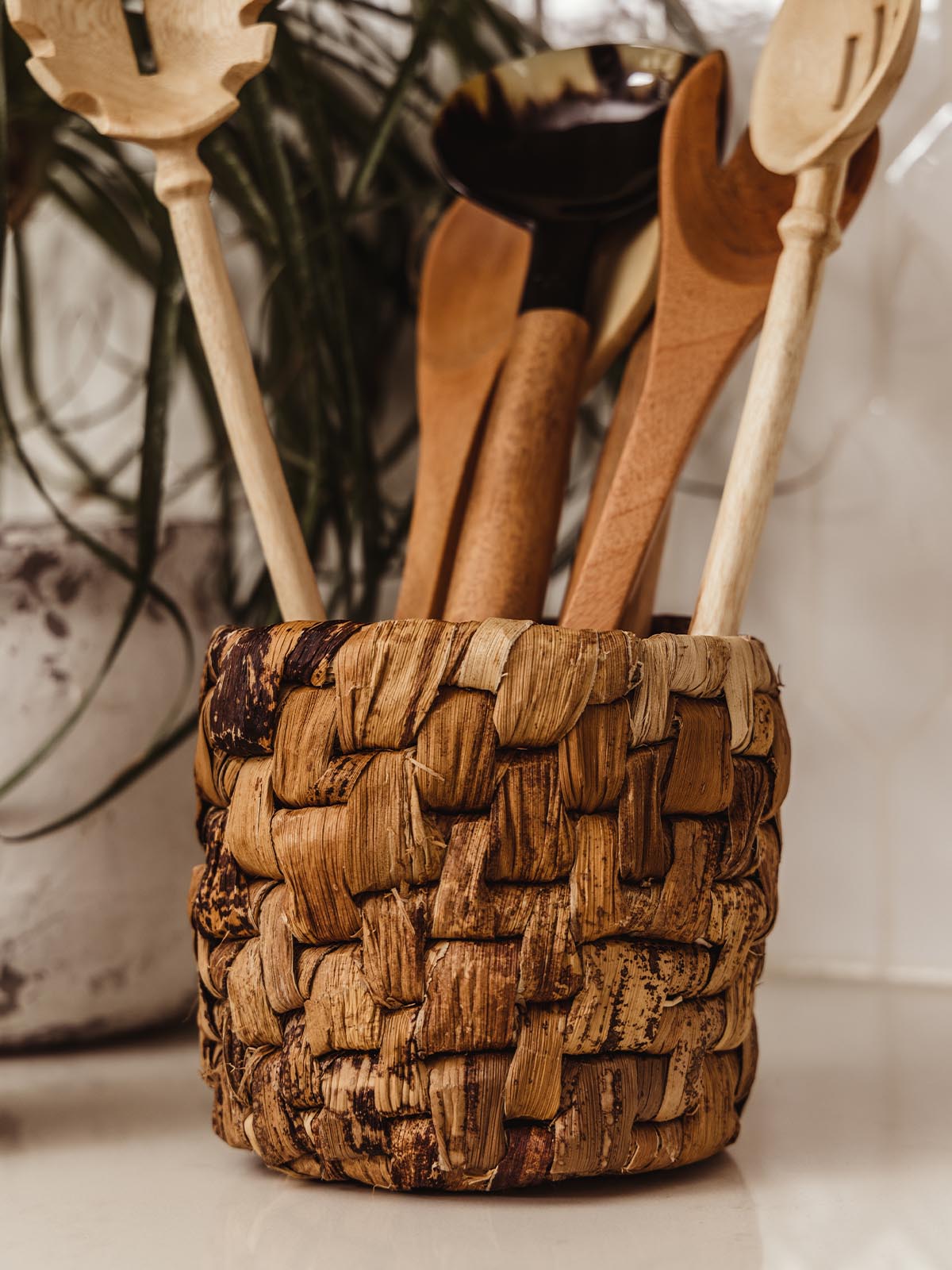 Cylindrical Banana Leaf Woven Planter